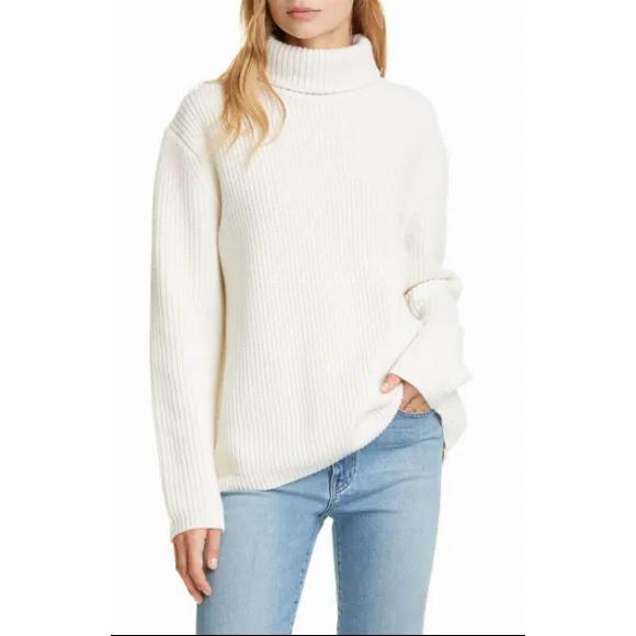 JENNI KAYNE Ribbed Cashmere Turtleneck Sweater In Ivory Size M - Picture 4 of 10